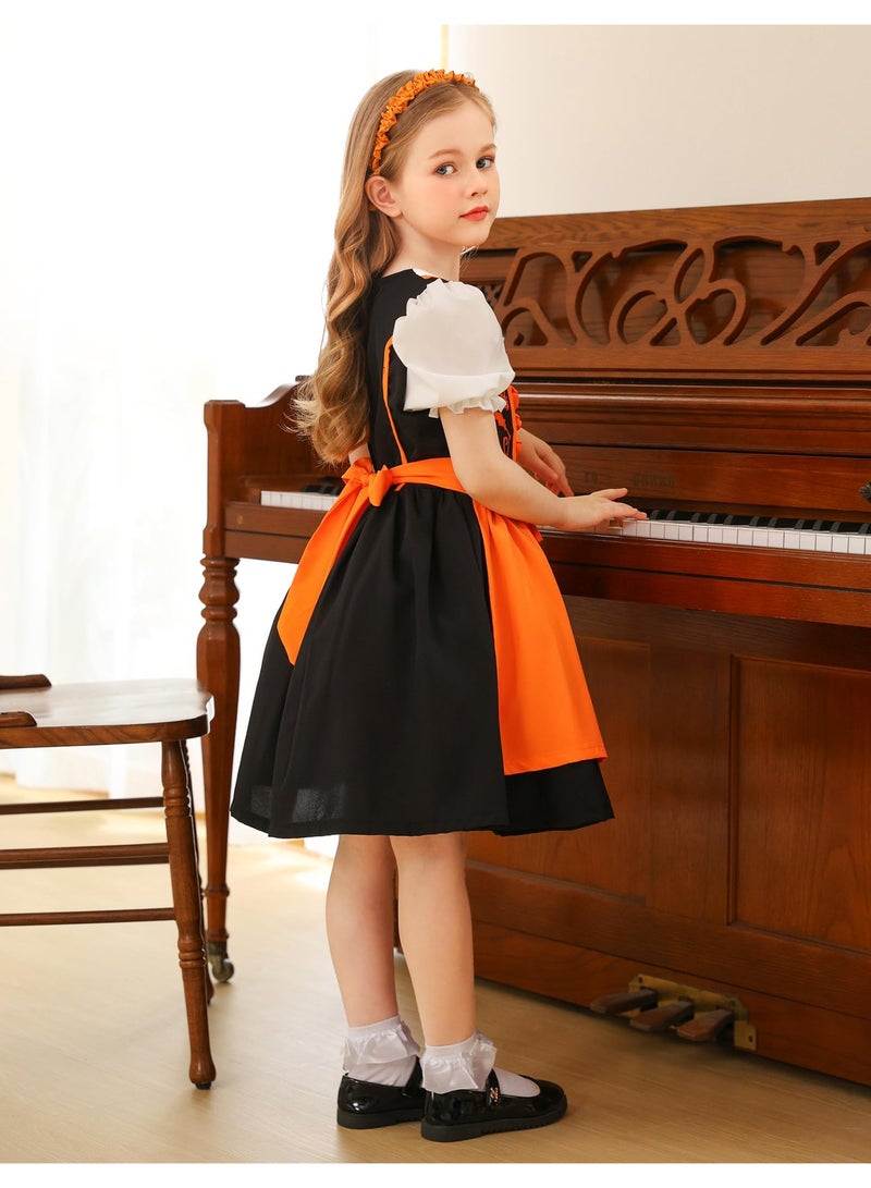 نيبمينينت German Oktoberfest Dirndl Dress for Girls | Traditional Bavarian Costume Set with Apron | 2-Piece Beer Festival Outfit for Halloween, Cosplay, Themed Parties (Ages 3-16 Years) - Image 2